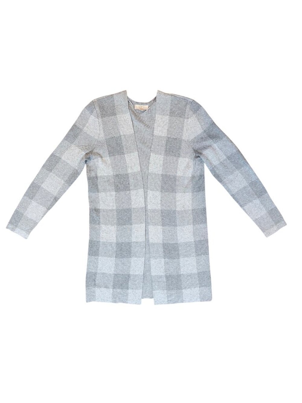 Loft Outlet Open Front Long Plaid Cardigan Gray Checkered Womens Petite Small